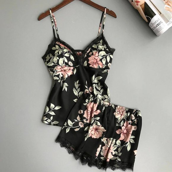 Other - New Black Floral Tank Shorts Pajama Set